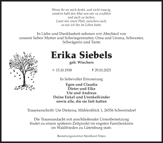 Traueranzeige von Erika Siebels von Ostfriesischer Kurier GmbH