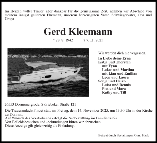 Traueranzeige von Gerd Kleemann von Ostfriesischer Kurier GmbH