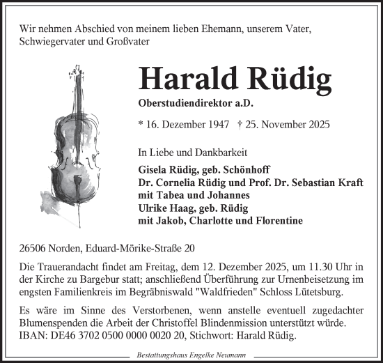 Traueranzeige von Harald Rüdig von Ostfriesischer Kurier GmbH