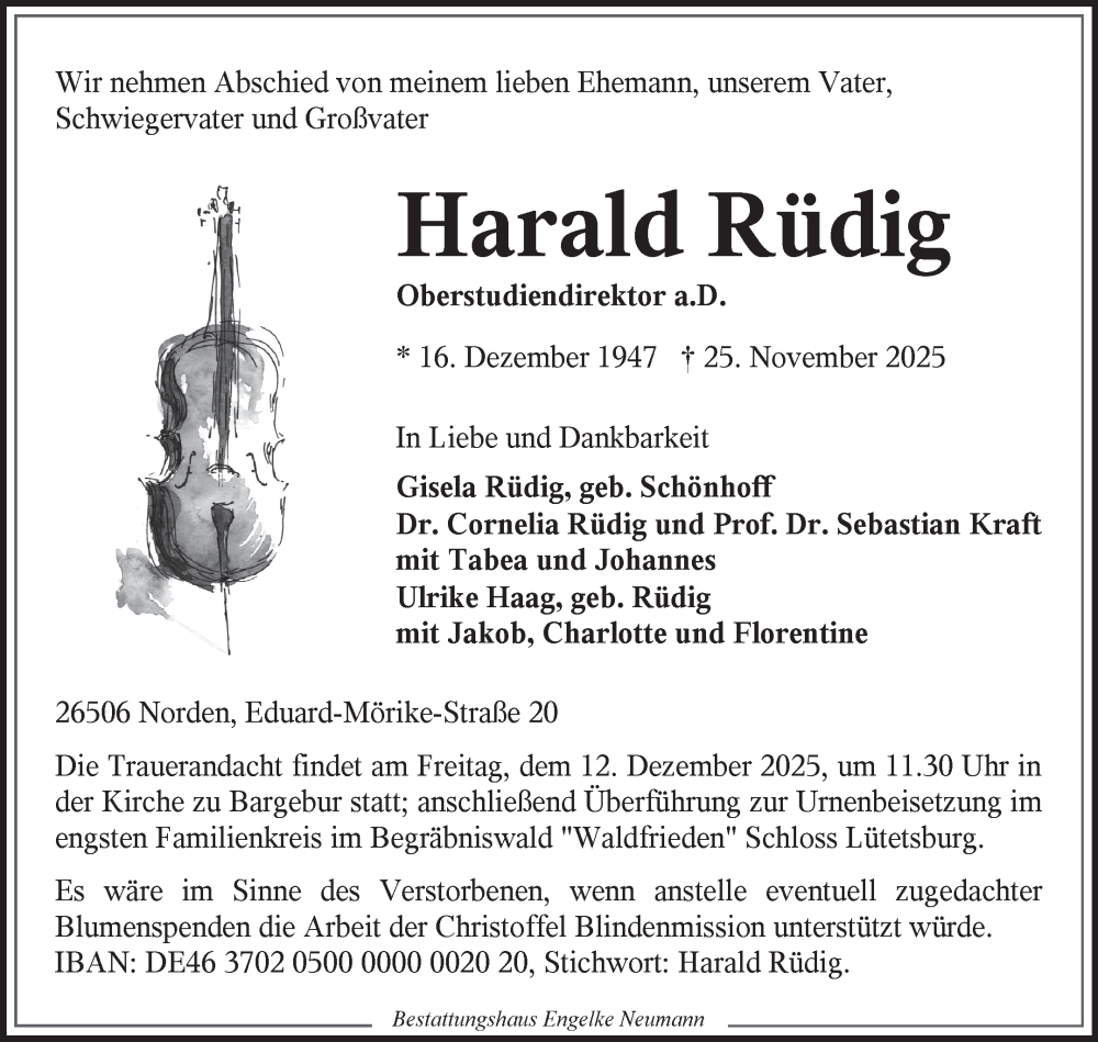 Traueranzeige für Harald Rüdig vom 29.11.2025 aus Ostfriesischer Kurier GmbH