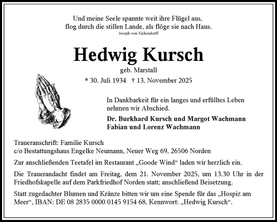 Traueranzeige von Hedwig Kursch von Ostfriesischer Kurier GmbH