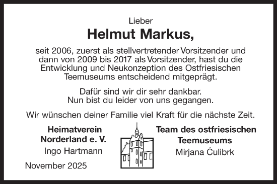 Traueranzeige von Helmut Markus von Ostfriesischer Kurier GmbH