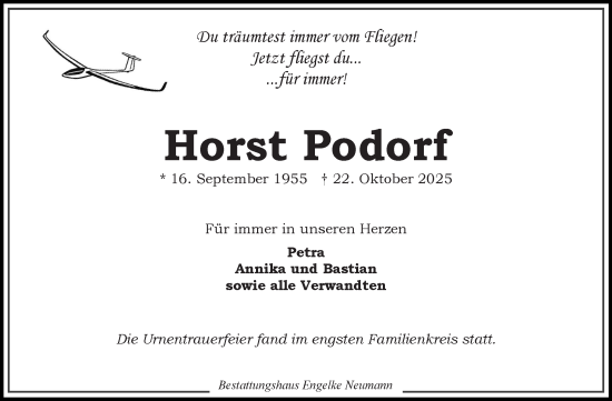 Traueranzeige von Horst Podorf von Ostfriesischer Kurier GmbH