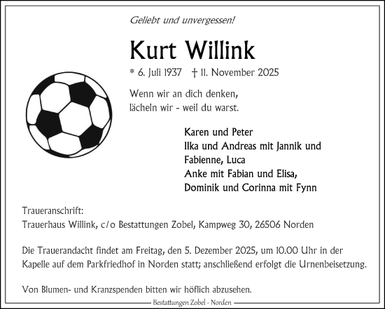 Traueranzeige von Kurt Willink von Ostfriesischer Kurier GmbH