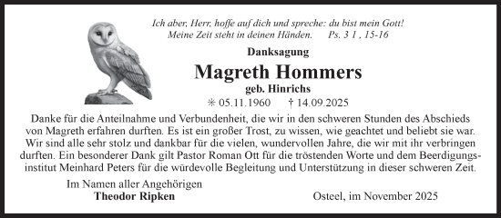 Traueranzeige von Magreth Hommers von Ostfriesischer Kurier GmbH