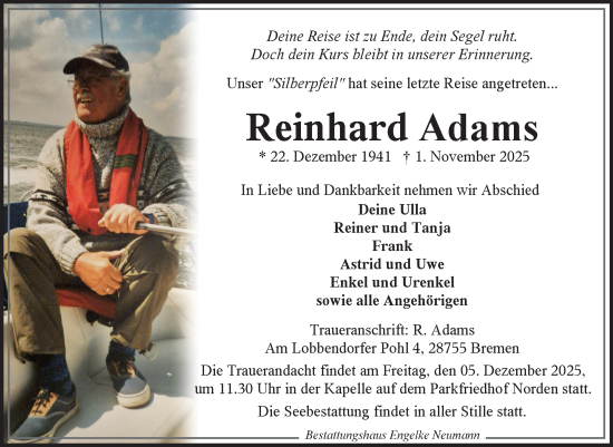 Traueranzeige von Reinhard Adams von Ostfriesischer Kurier GmbH