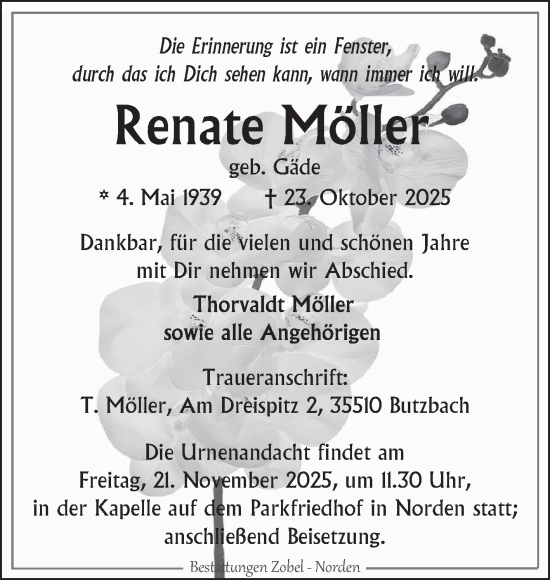 Traueranzeige von Renate Möller von Ostfriesischer Kurier GmbH