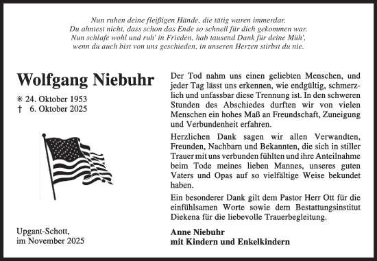 Traueranzeige von Wolfgang Niebuhr von Ostfriesischer Kurier GmbH