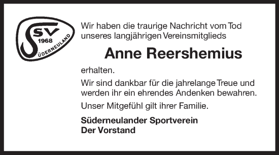 Traueranzeige von Anne Reershemius von Ostfriesischer Kurier GmbH