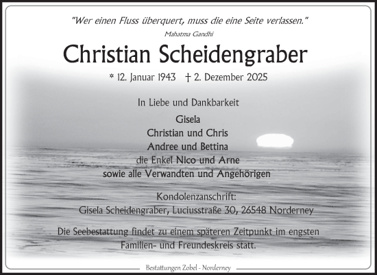 Traueranzeige von Christian Scheidengraber von Ostfriesischer Kurier GmbH