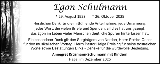 Traueranzeige von Egon Schulmann von Ostfriesischer Kurier GmbH