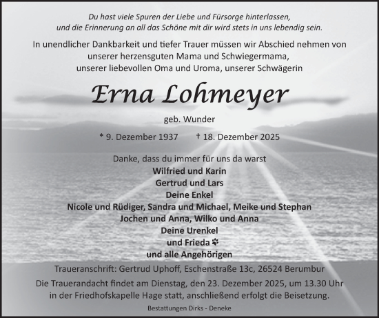 Traueranzeige von Erna Lohmeyer von Ostfriesischer Kurier GmbH
