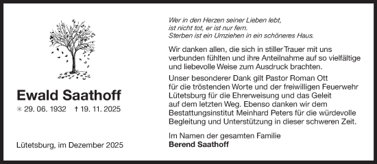 Traueranzeige von Ewald Saathoff von Ostfriesischer Kurier GmbH