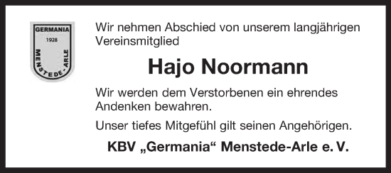 Traueranzeige von Hajo Noormann von Ostfriesischer Kurier GmbH