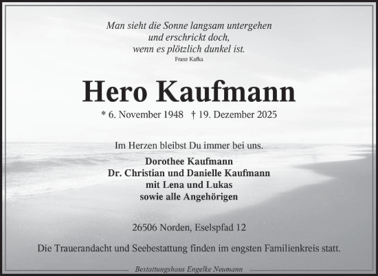 Traueranzeige von Hero Kaufmann von Ostfriesischer Kurier GmbH