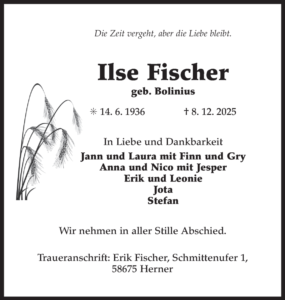  Traueranzeige für Ilse Fischer vom 20.12.2025 aus Ostfriesischer Kurier GmbH