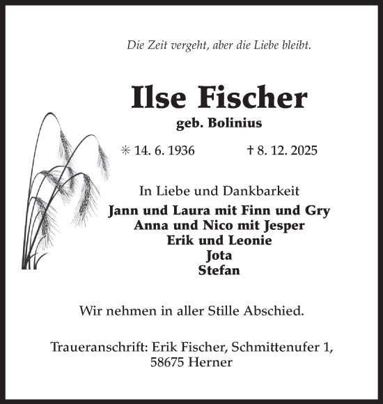 Traueranzeige von Ilse Fischer von Ostfriesischer Kurier GmbH