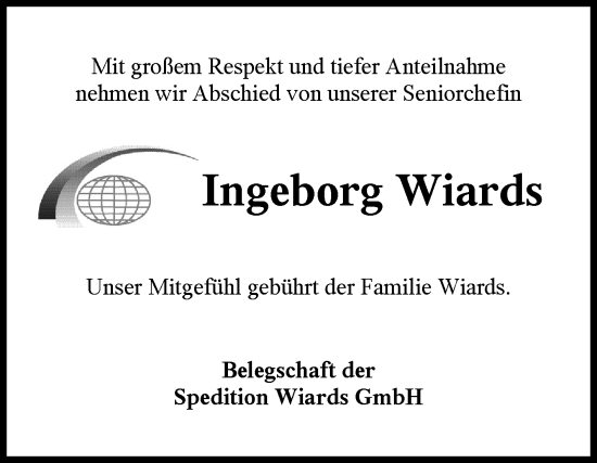 Traueranzeige von Ingeborg Wiards von Ostfriesischer Kurier GmbH