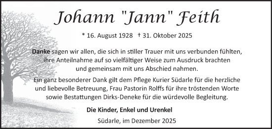 Traueranzeige von Johann Feith von Ostfriesischer Kurier GmbH