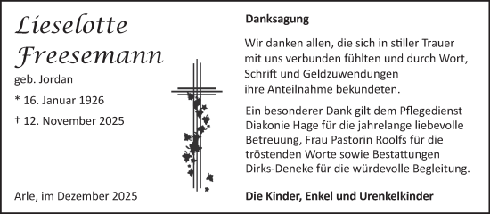 Traueranzeige von Lieselotte Freesemann von Ostfriesischer Kurier GmbH