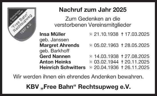 Traueranzeige von Margret Ahrends von Ostfriesischer Kurier GmbH