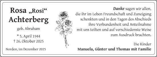 Traueranzeige von Rosa Achterberg von Ostfriesischer Kurier GmbH