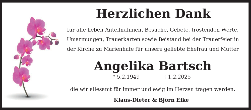  Traueranzeige für Angelika Bartsch vom 22.02.2025 aus Ostfriesischer Kurier GmbH