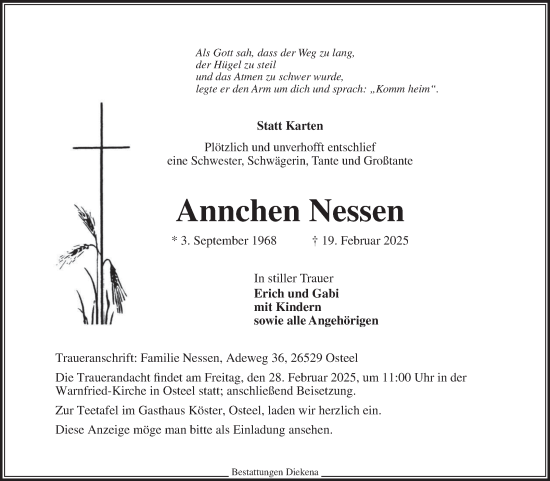 Traueranzeige von Annchen Nessen von Ostfriesischer Kurier GmbH
