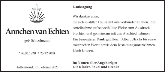 Traueranzeige von Annchen van Echten von Ostfriesischer Kurier GmbH
