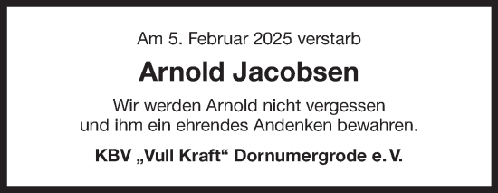 Traueranzeige von Arnold Jacobsen von Ostfriesischer Kurier GmbH