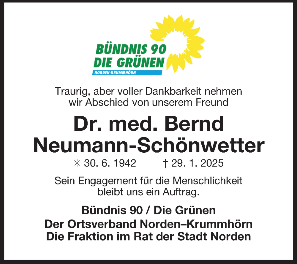 Traueranzeige für Bernd Neumann-Schönwetter vom 04.02.2025 aus Ostfriesischer Kurier GmbH