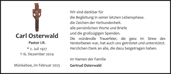 Traueranzeige von Carl Osterwald von Ostfriesischer Kurier GmbH