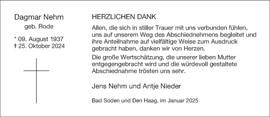 Traueranzeige von Dagmar Nehm von Ostfriesischer Kurier GmbH