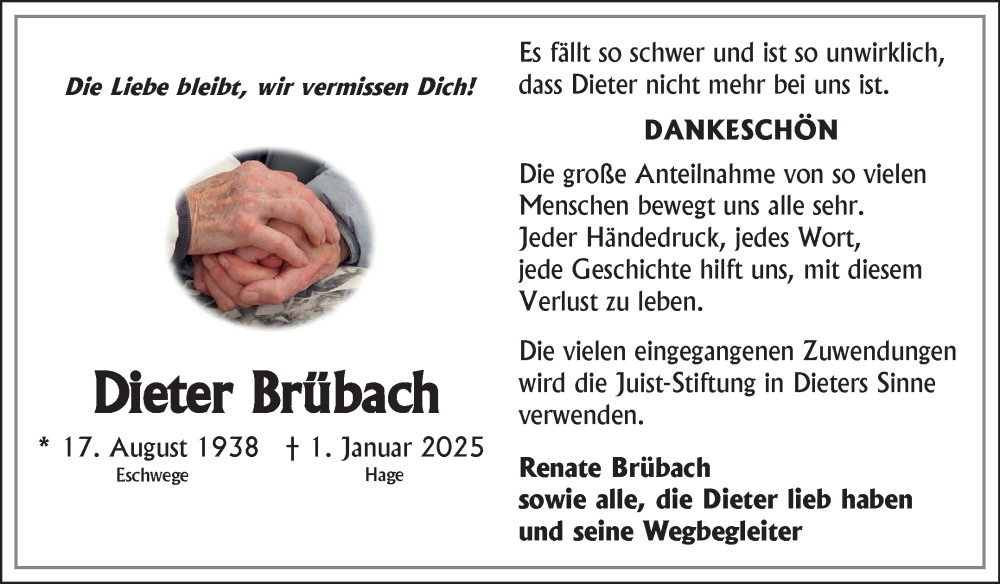  Traueranzeige für Dieter Brübach vom 08.02.2025 aus Ostfriesischer Kurier GmbH