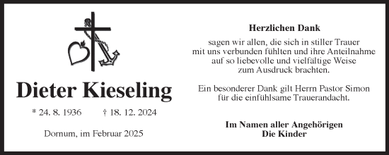 Traueranzeige von Dieter Kieseling von Ostfriesischer Kurier GmbH