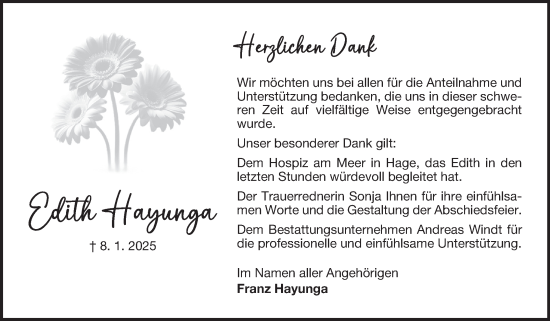Traueranzeige von Edith Hayunga von Ostfriesischer Kurier GmbH