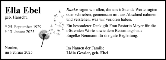 Traueranzeige von Ella Ebel von Ostfriesischer Kurier GmbH