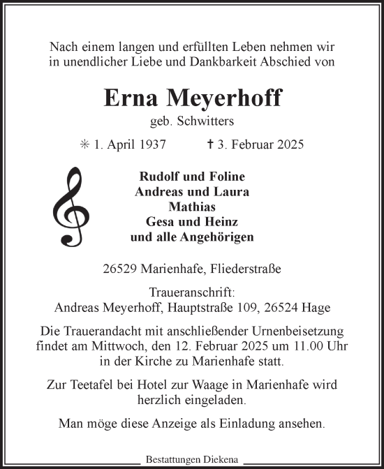 Traueranzeige von Erna Meyerhoff von Ostfriesischer Kurier GmbH