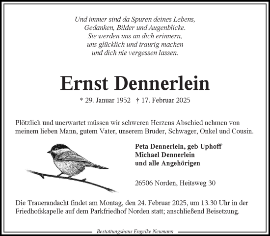 Traueranzeige von Ernst Dennerlein von Ostfriesischer Kurier GmbH