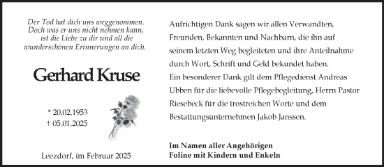 Traueranzeige von Gerhard Kruse von Ostfriesischer Kurier GmbH