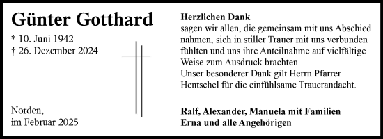 Traueranzeige von Günter Gotthard von Ostfriesischer Kurier GmbH