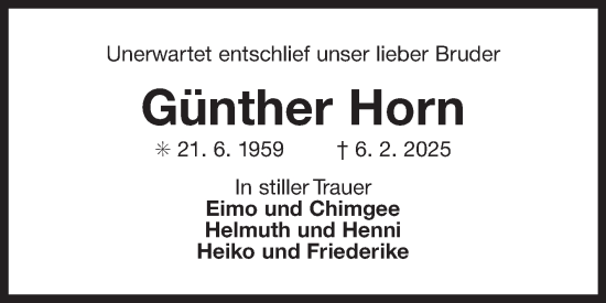 Traueranzeige von Günther Horn von Ostfriesischer Kurier GmbH