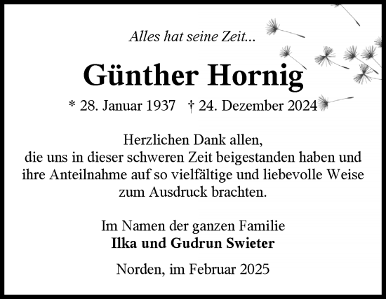 Traueranzeige von Günther Hornig von Ostfriesischer Kurier GmbH