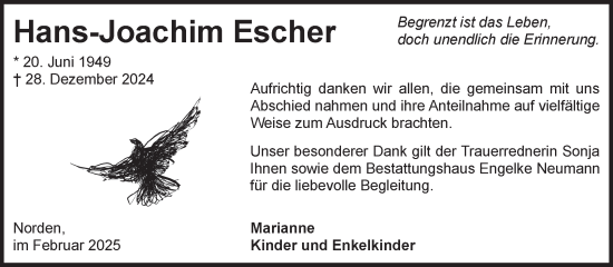 Traueranzeige von Hans-Joachim Escher von Ostfriesischer Kurier GmbH