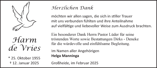 Traueranzeige von Harm de Vries von Ostfriesischer Kurier GmbH