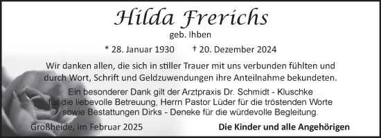 Traueranzeige von Hilda Frerichs von Ostfriesischer Kurier GmbH