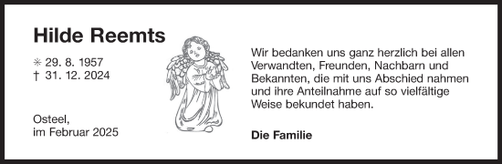 Traueranzeige von Hilde Reemts von Ostfriesischer Kurier GmbH