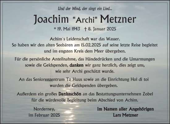 Traueranzeige von Joachim Metzner von Ostfriesischer Kurier GmbH