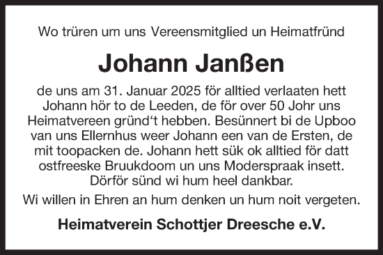 Traueranzeige von Johann Janßen von Ostfriesischer Kurier GmbH