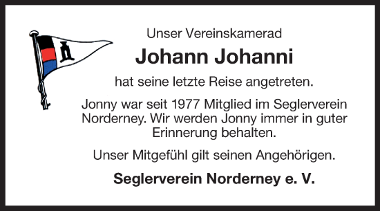Traueranzeige von Johann Johanni von Ostfriesischer Kurier GmbH